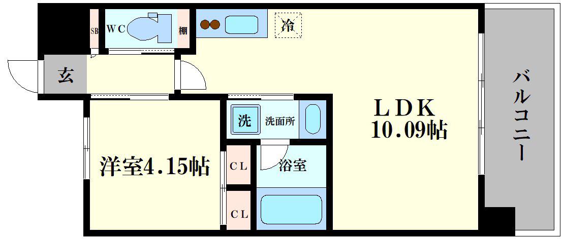 プレジオ難波(1LDK/4階)の間取り写真
