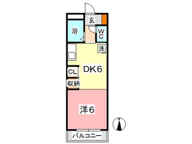 ジュネス老松(1DK/2階)の間取り写真