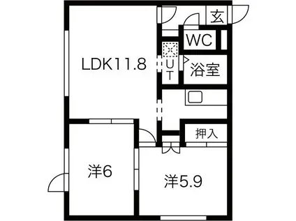 ベル東麻生(2LDK/2階)の間取り写真