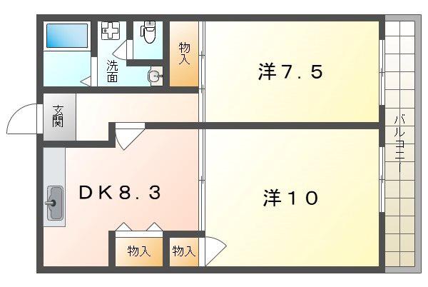 メゾン忍ヶ丘(2DK/3階)の間取り写真
