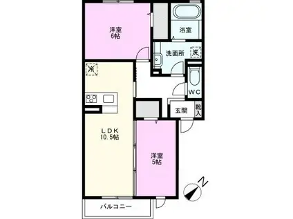 ヴィラ アリエッタ(2LDK/2階)の間取り写真