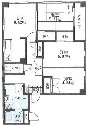 アウレリア(3DK/3階)の間取り写真