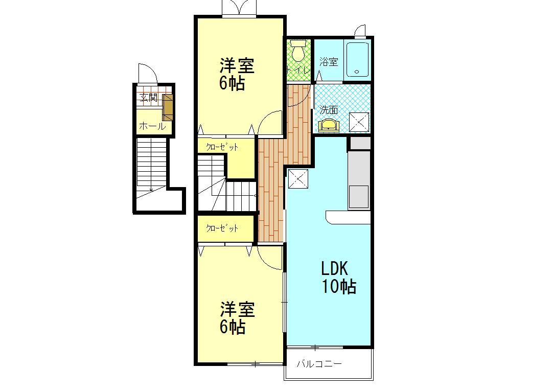 IKM2 B棟(2LDK/2階)の間取り写真