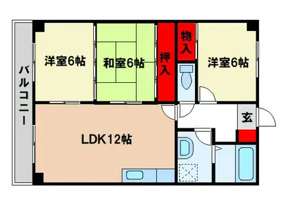 シャトレ二日市(3LDK/5階)の間取り写真