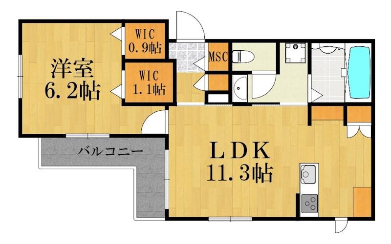 LE REVE紺屋町(1LDK/2階)の間取り写真