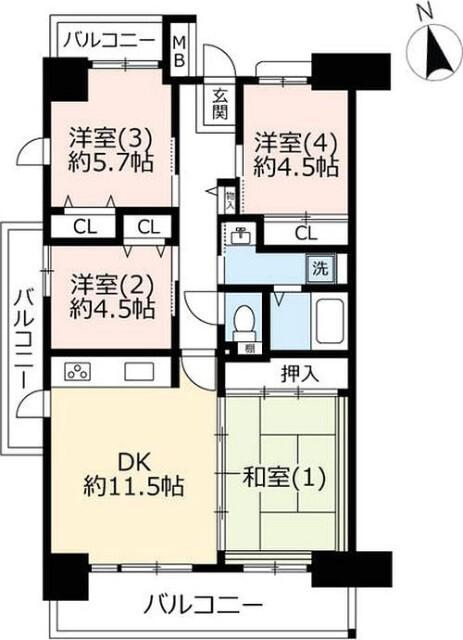 URコンフォール藤沢(4DK/8階)の間取り写真