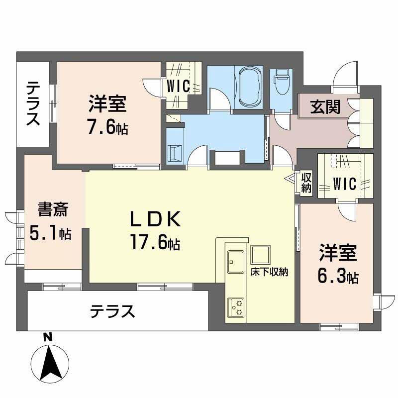 フレシア天王寺 北棟(3LDK/1階)の間取り写真