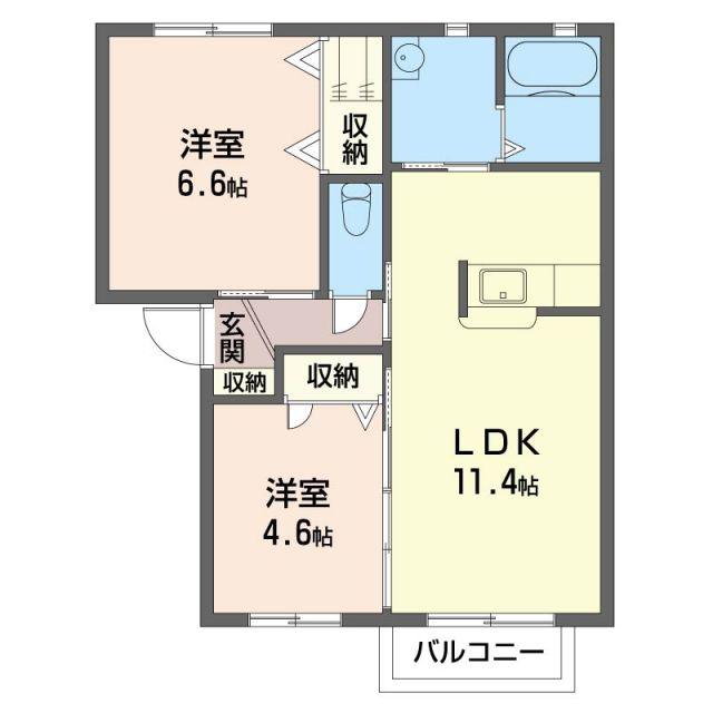 ヴィラ・プロスパーC(2LDK/2階)の間取り写真