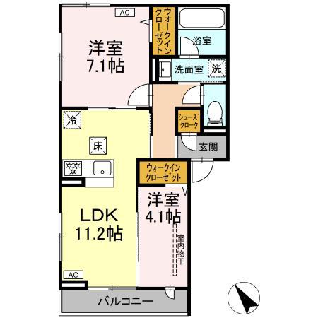 マハロアイナ(2LDK/1階)の間取り写真