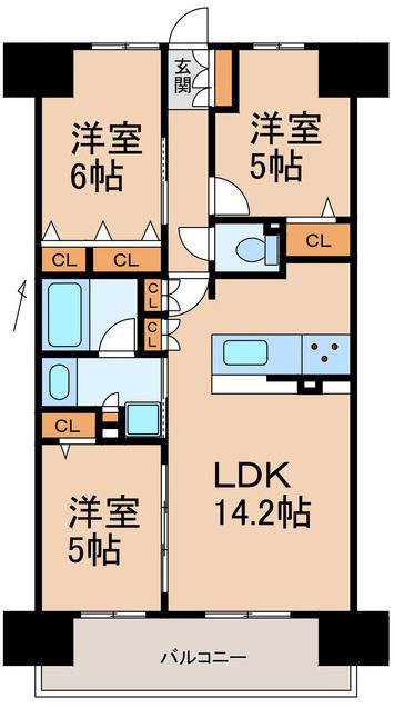 プレサンスロジェ和歌山(3LDK/2階)の間取り写真