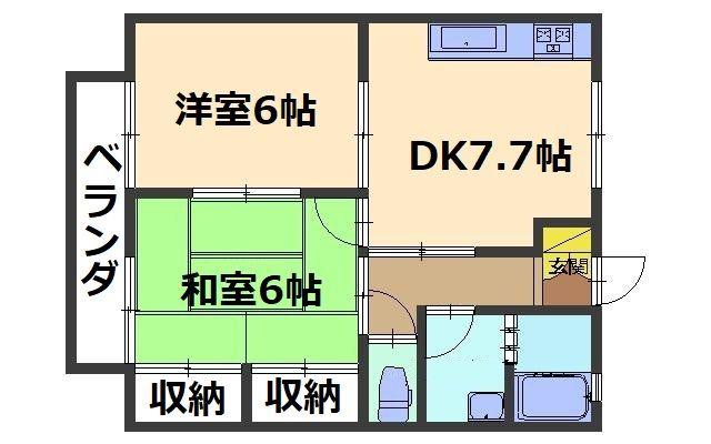パール大志茂(2DK/2階)の間取り写真