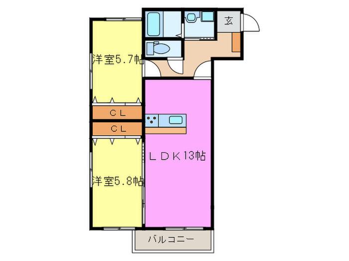 アドヴァンスコート到津の森(2LDK/3階)の間取り写真