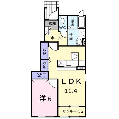 クレスト櫻(1LDK/1階)の間取り写真