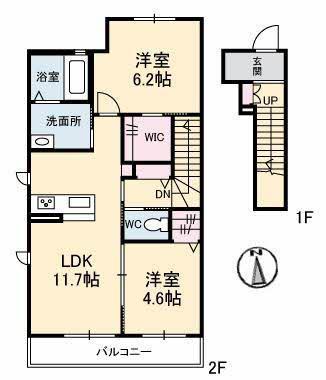 CASA GRACE山代(2LDK/2階)の間取り写真