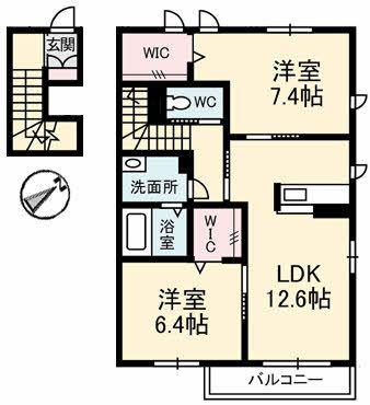 シャーメゾン郡家 C棟(2LDK/2階)の間取り写真
