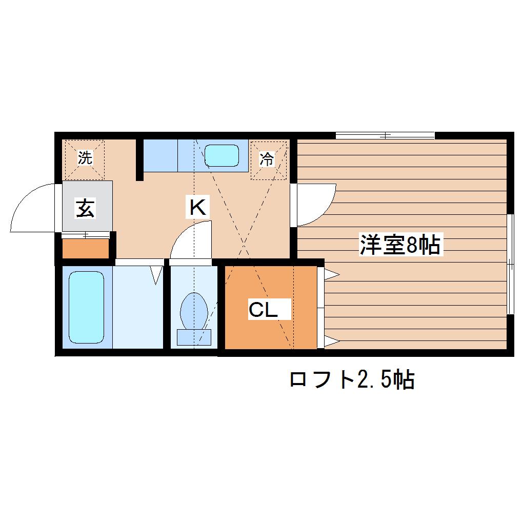 ハイネス小田原(1K/2階)の間取り写真