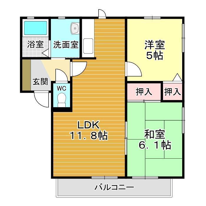 サントーク綾羅木(2LDK/2階)の間取り写真