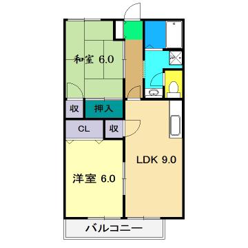 ハウスOZ(2DK/1階)の間取り写真