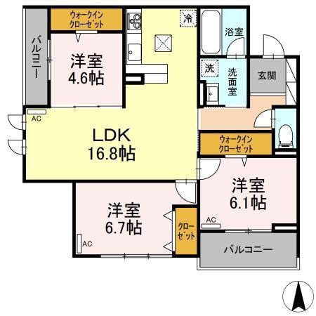 シャンテ(3LDK/1階)の間取り写真
