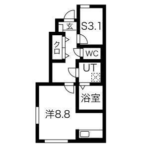 ラポール久野本(ワンルーム/1階)の間取り写真