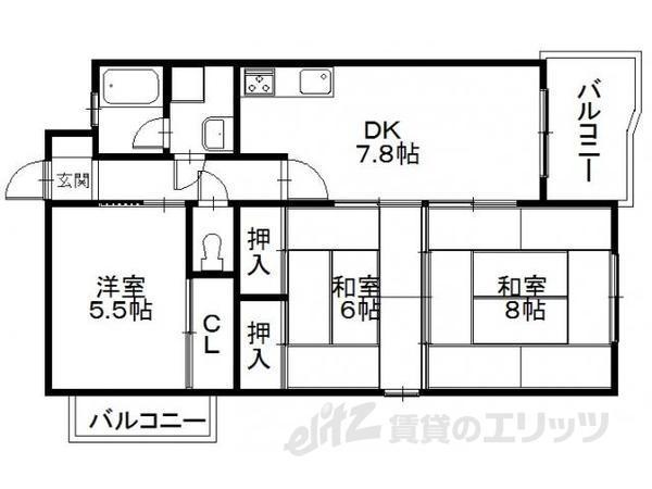 ラフェスタ彦根1(3DK/4階)の間取り写真
