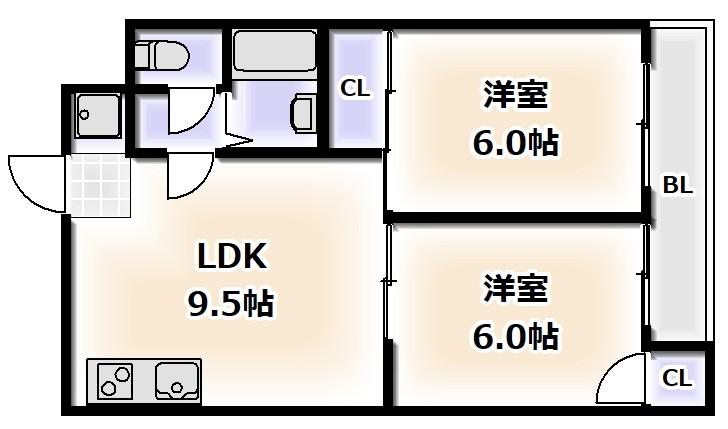 LUMIERE住吉ノース(2LDK/1階)の間取り写真