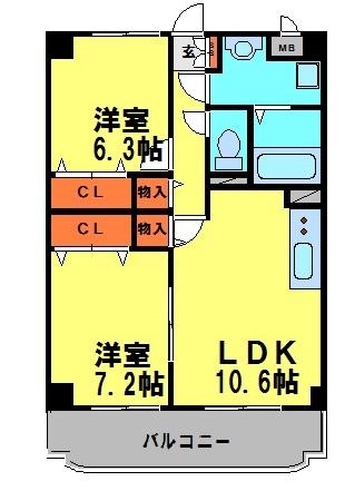 メゾンボヌール(2LDK/6階)の間取り写真