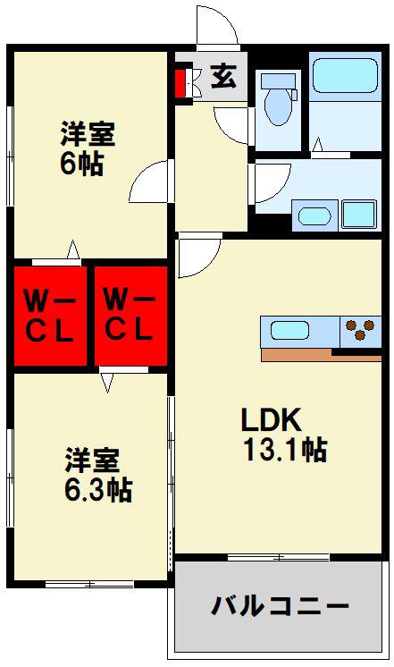 レクシーズ槻田II(2LDK/4階)の間取り写真