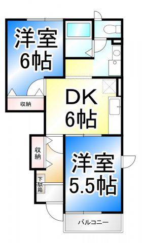 フラットJ(2DK/1階)の間取り写真