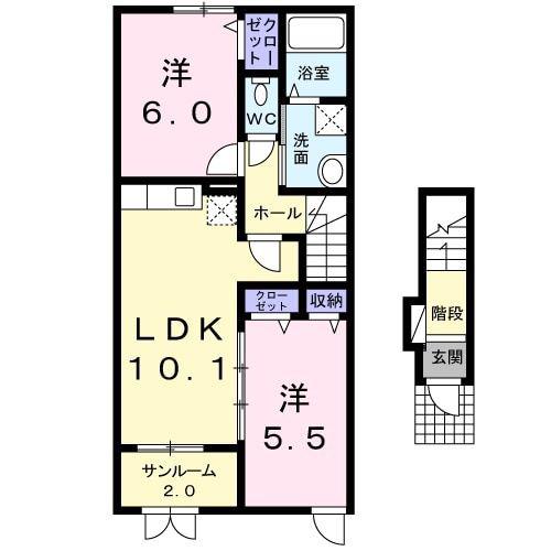 ラングレー飛鳥III(2LDK/2階)の間取り写真