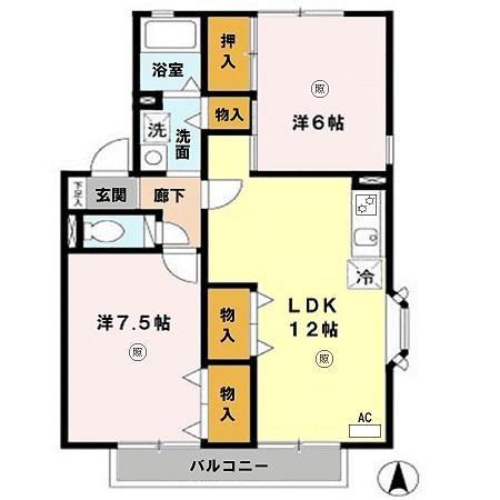 ラークハイムII(2LDK/2階)の間取り写真