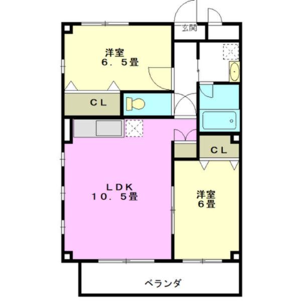 セジュール砂川(2LDK/1階)の間取り写真