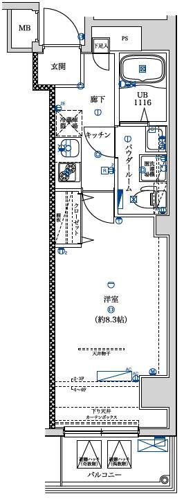 フェルクルール押上(1K/3階)の間取り写真