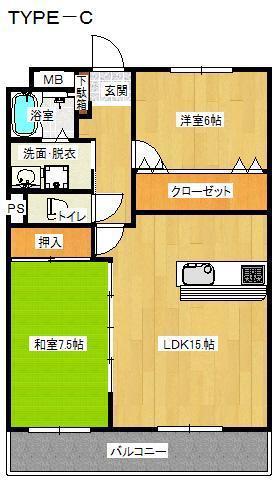 スカイヒルズ小月駅前(2LDK/5階)の間取り写真