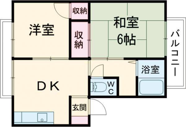 メロディーハイツ高槻I(2DK/2階)の間取り写真