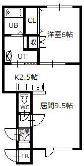 VERANO旭橋(1LDK/1階)の間取り写真