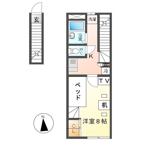 レオパレスクレール田島(1K/2階)の間取り写真