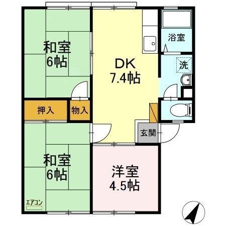 ヴィレッジ松本B棟(3DK/1階)の間取り写真