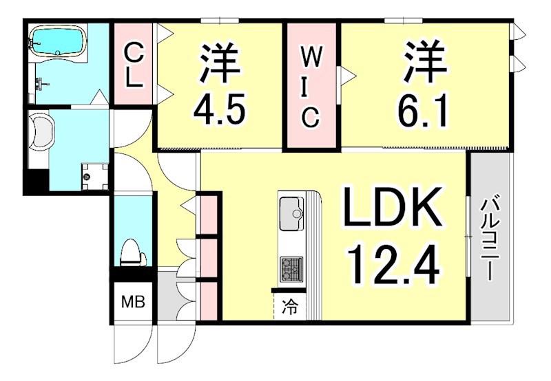 EVISTAGE甲子園(2LDK/1階)の間取り写真