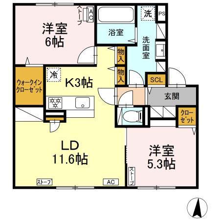 ORKA VILLAGE D(2LDK/2階)の間取り写真