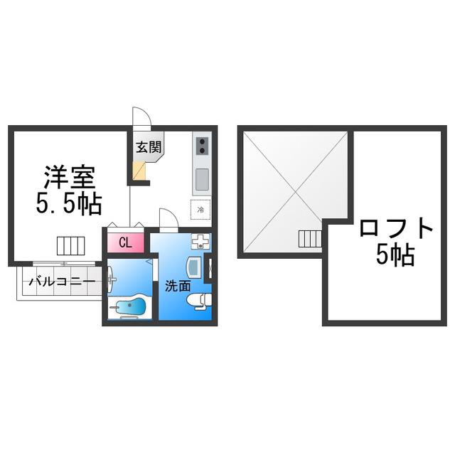 CLOUD鳳(1K/1階)の間取り写真