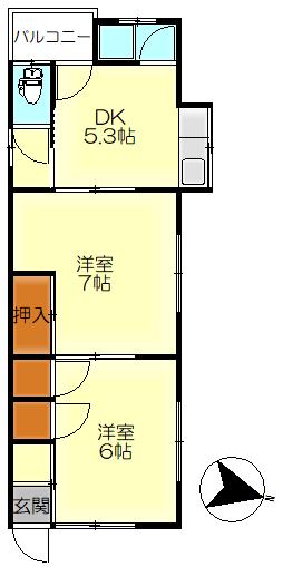 清水2丁目EHAP左(2DK/2階)の間取り写真