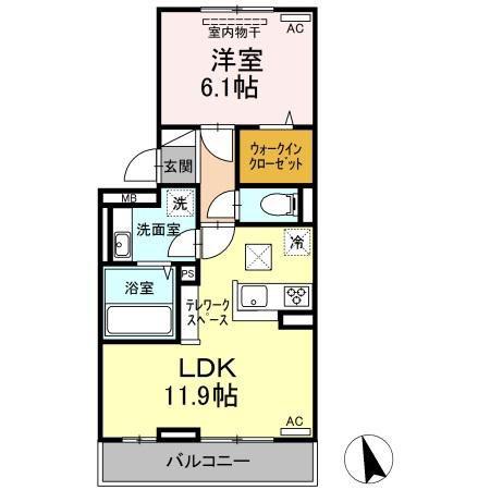 マッセル大在(1LDK/1階)の間取り写真