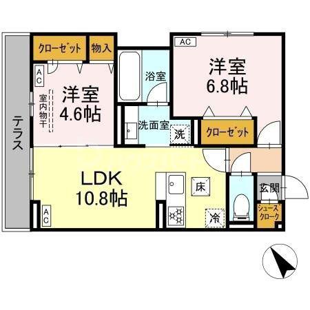 D-ガルデニア(2LDK/1階)の間取り写真