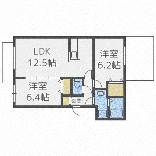 プレシオッサ栄通(2LDK/1階)の間取り写真