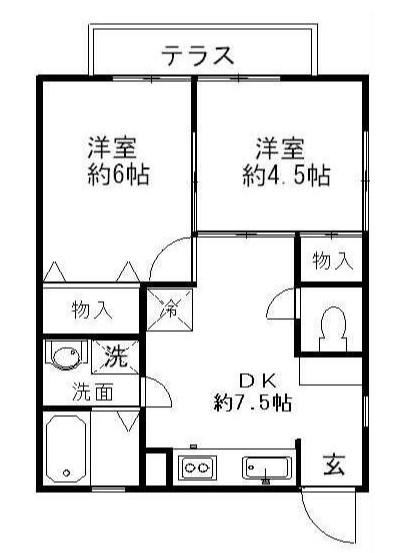京王相模原線 京王多摩川駅 徒歩7分 2階建 築21年(2DK/1階)の間取り写真