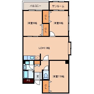 エフォール(3LDK/2階)の間取り写真