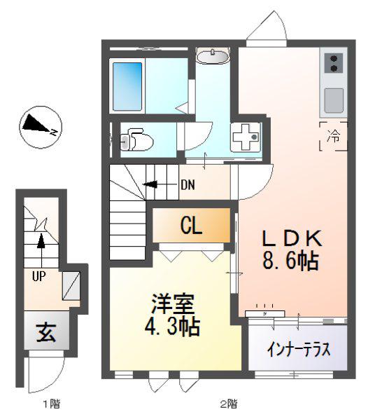 大鈴樹III(1LDK/2階)の間取り写真