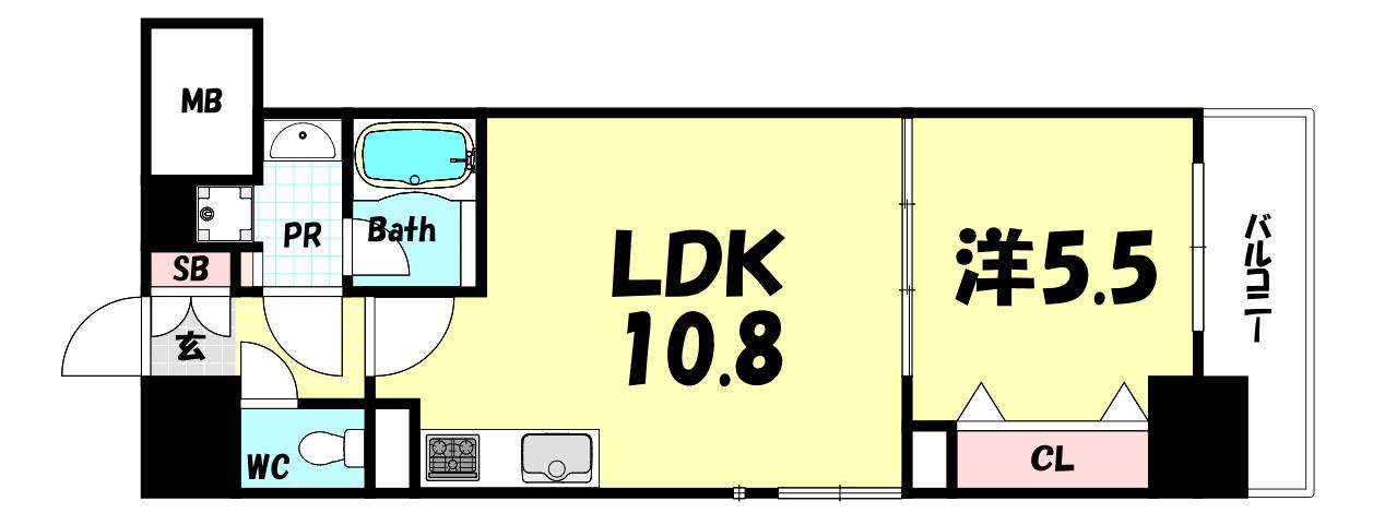 L・ISOBE三宮(1LDK/9階)の間取り写真