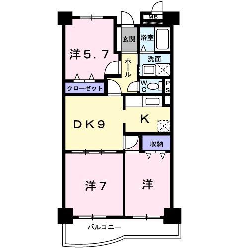 リバーシャトー(3DK/3階)の間取り写真
